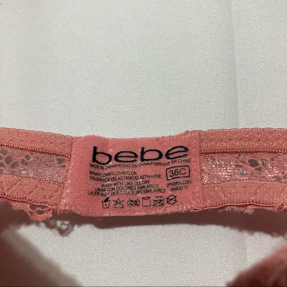 bebe Womens Push-Up Bra 38C Pink Lace Logo Criss Cross - Picture 6 of 6